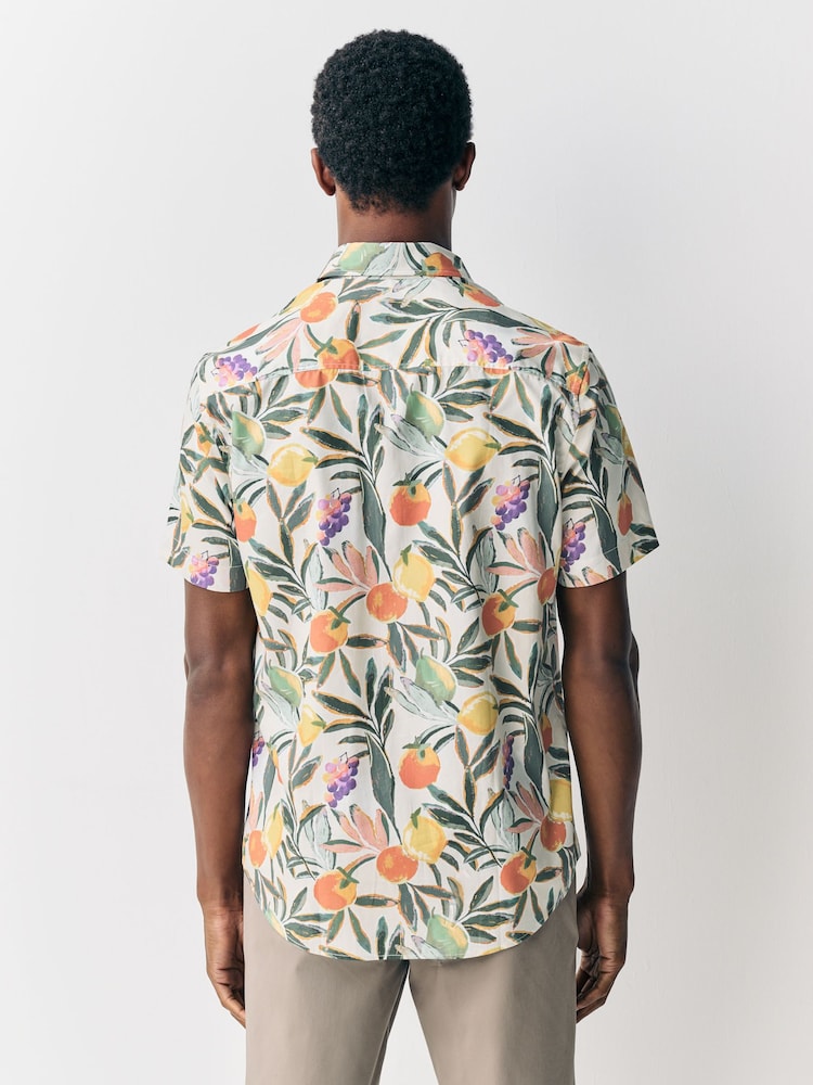 Neutral Fruit Print Regular Fit Cotton Blend Short Sleeve Shirt - Image 2 of 3