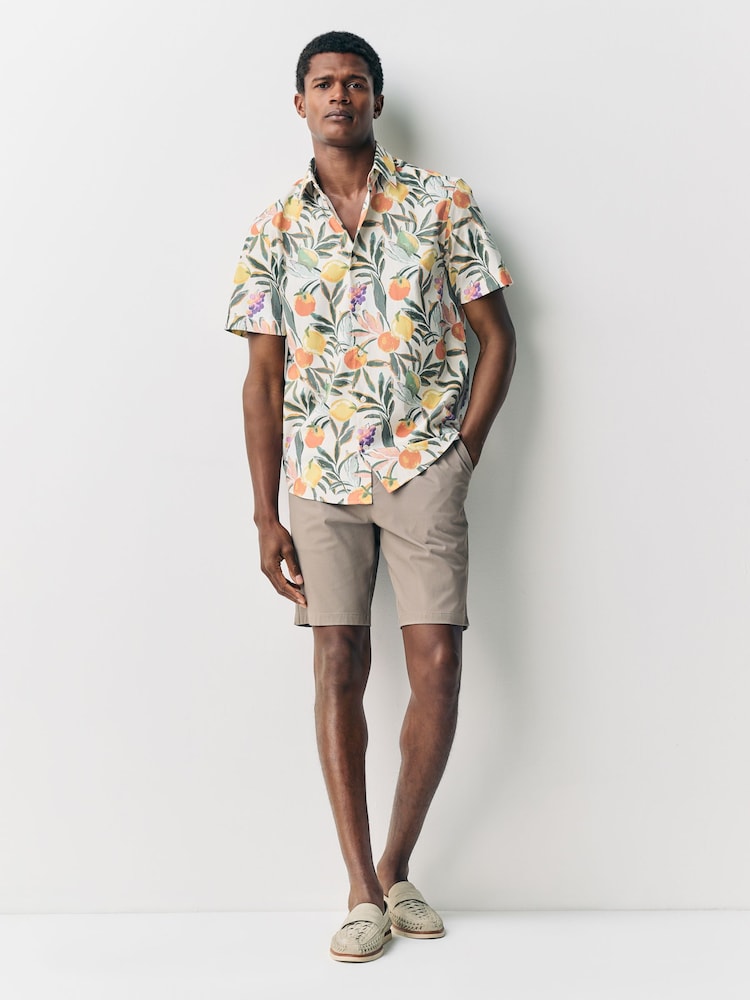 Neutral Fruit Print Regular Fit Cotton Blend Short Sleeve Shirt - Image 3 of 3