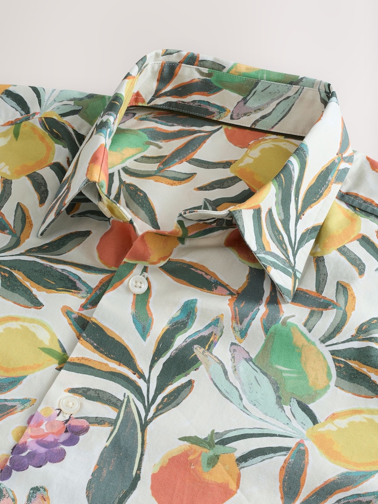 Neutral Fruit Print Regular Fit Cotton Blend Short Sleeve Shirt - Image 8 of 8