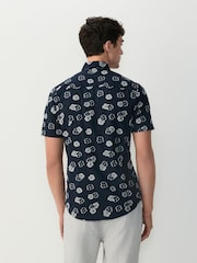 Navy Blue Floral Embroided Regular Fit Print Short Sleeve Shirt - Image 3 of 4