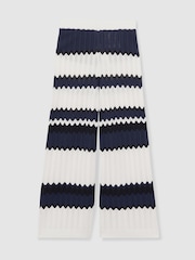 Reiss Navy Alba 13-14 yrs Zig-Zag Pointelle-Knit Trousers - Image 1 of 5