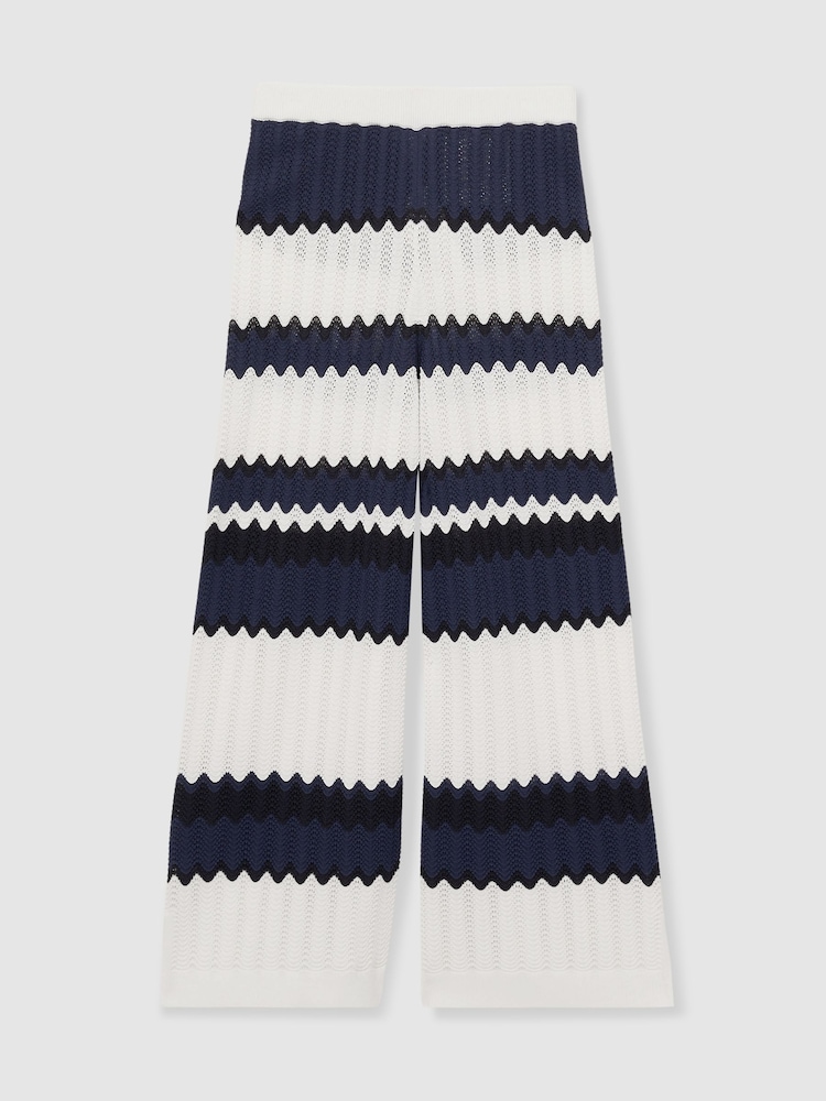 Reiss Navy Alba 13-14 yrs Zig-Zag Pointelle-Knit Trousers - Image 1 of 5