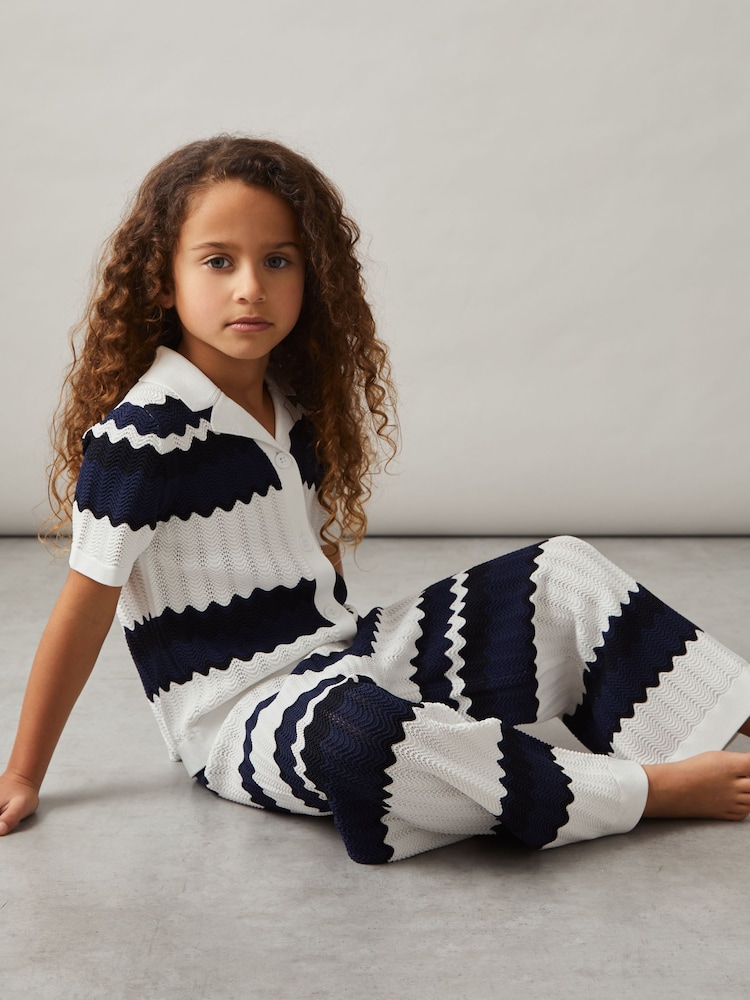 Reiss Navy Alba 13-14 yrs Zig-Zag Pointelle-Knit Trousers - Image 2 of 5
