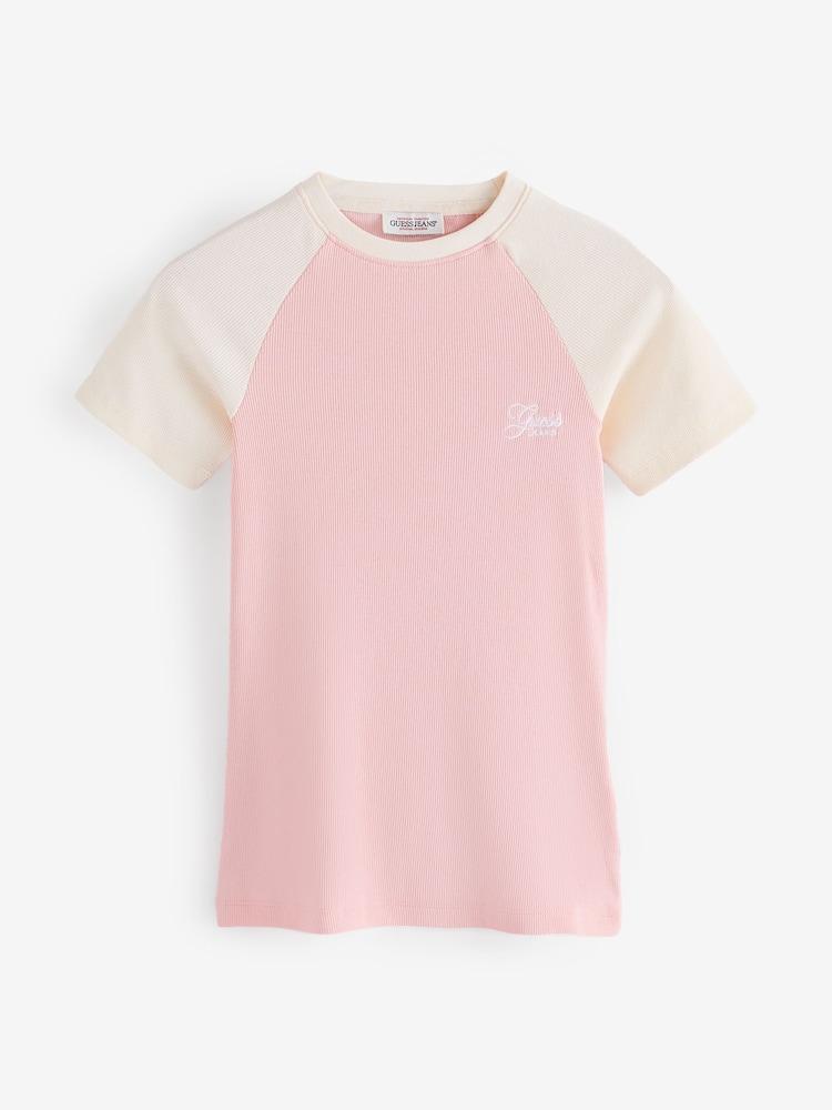 Guess Jeans Light Pink Short Sleeve Logo Slim T-Shirt - Image 1 of 1