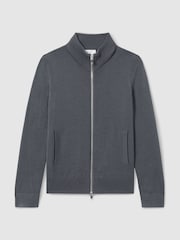 Reiss Blackened Blue Hampshire 3-9 yrs Merino Wool Zip-Through Funnel-Neck Cardigan - Image 2 of 4