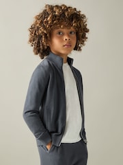 Reiss Blackened Blue Hampshire 3-9 yrs Merino Wool Zip-Through Funnel-Neck Cardigan - Image 3 of 4