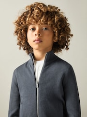 Reiss Blackened Blue Hampshire 9-13 yrs Merino Wool Zip-Through Funnel-Neck Cardigan - Image 3 of 4