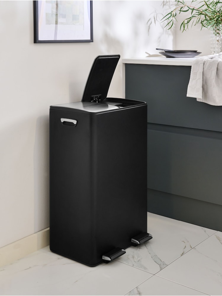 Black 60L 3 Compartment Recycling Soft Close Pedal Bin - Image 2 of 6