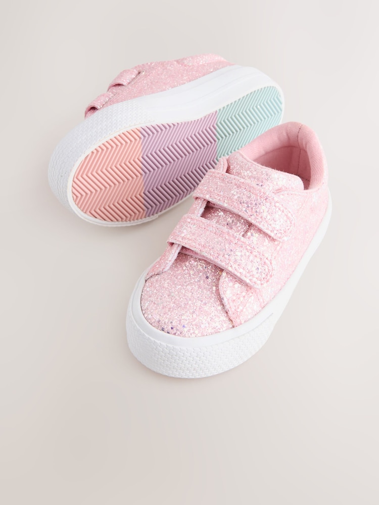 Pink Glitter Standard Fit (F) Chunky Trainers With Touch Fastening - Image 4 of 6