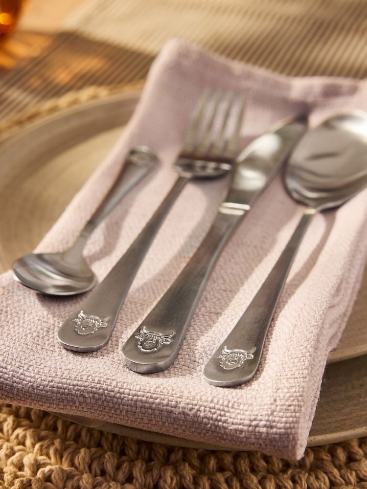 16 Piece Brushed Silver Hamish The Highland Cow Cutlery - Image 2 of 3