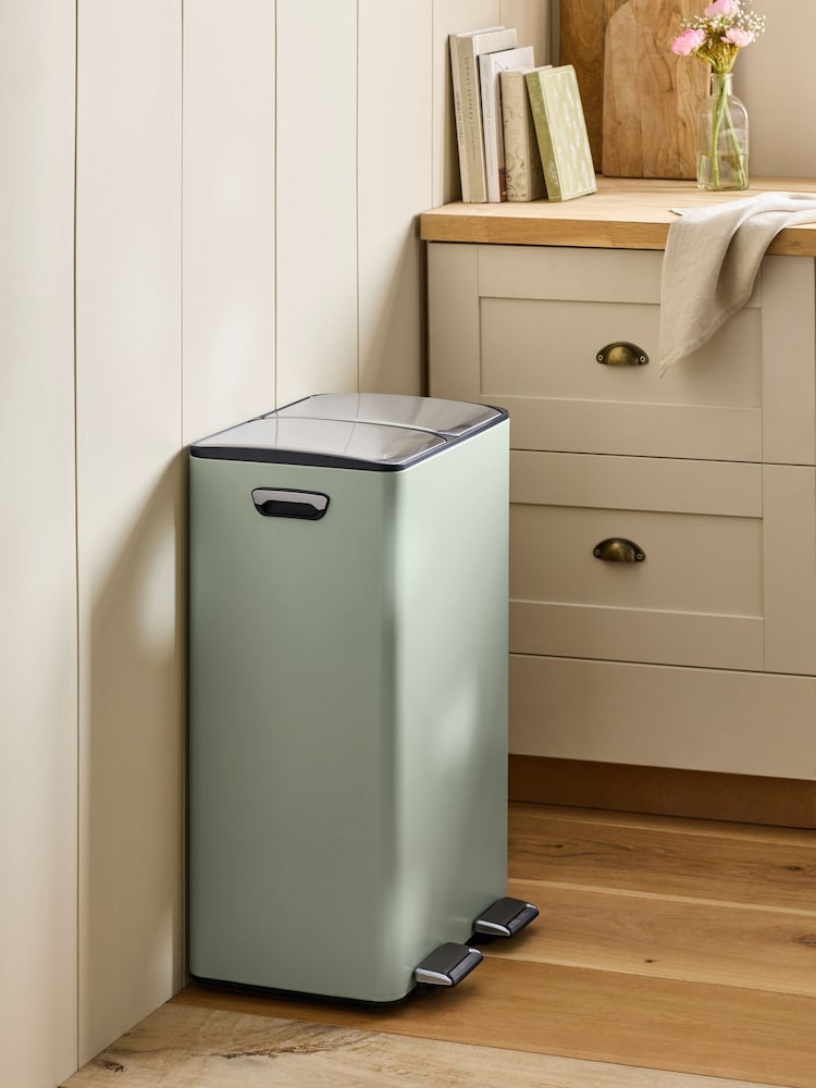 Sage Green 60L 3 Compartment Recycling Soft Close Pedal Bin - Image 1 of 7
