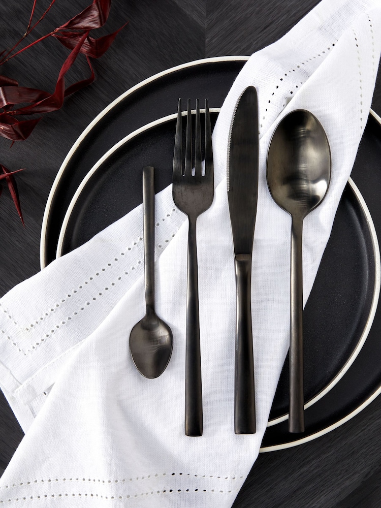 Black 24pc Kensington Stainless Steel Cutlery Set - Image 1 of 3
