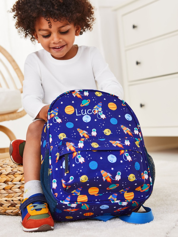 JoJo Maman Bébé Blue Personalised Space Medium Backpack - Image 1 of 7
