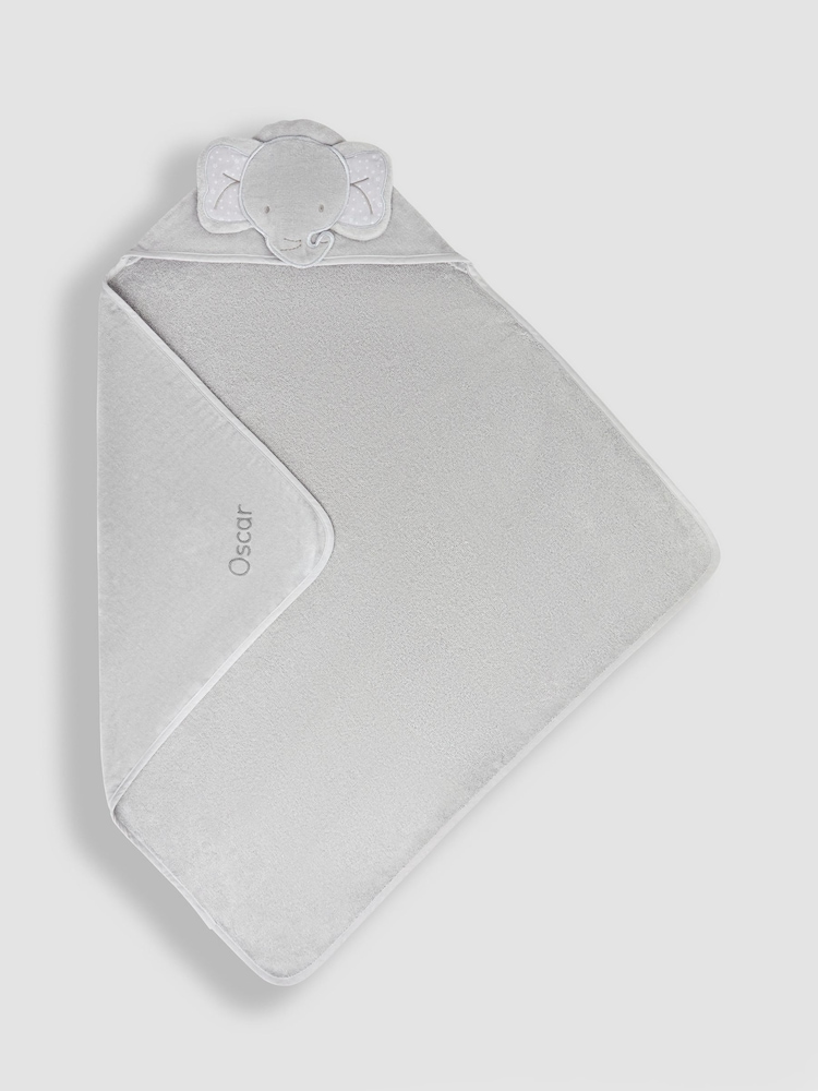 JoJo Maman Bébé Personalised Grey Elephant Hooded Towel - Image 1 of 7