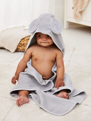 JoJo Maman Bébé Personalised Grey Elephant Hooded Towel - Image 3 of 7