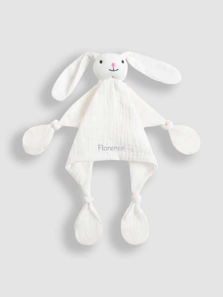JoJo Maman Bébé Personalised White Bunny Muslin Comforter - Image 1 of 4