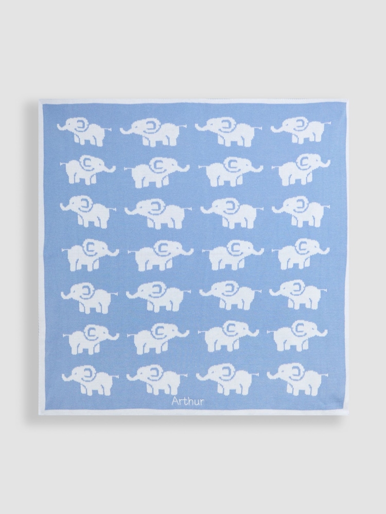 JoJo Maman Bébé Personalised Blue Elephant Knitted Shawl - Image 1 of 3