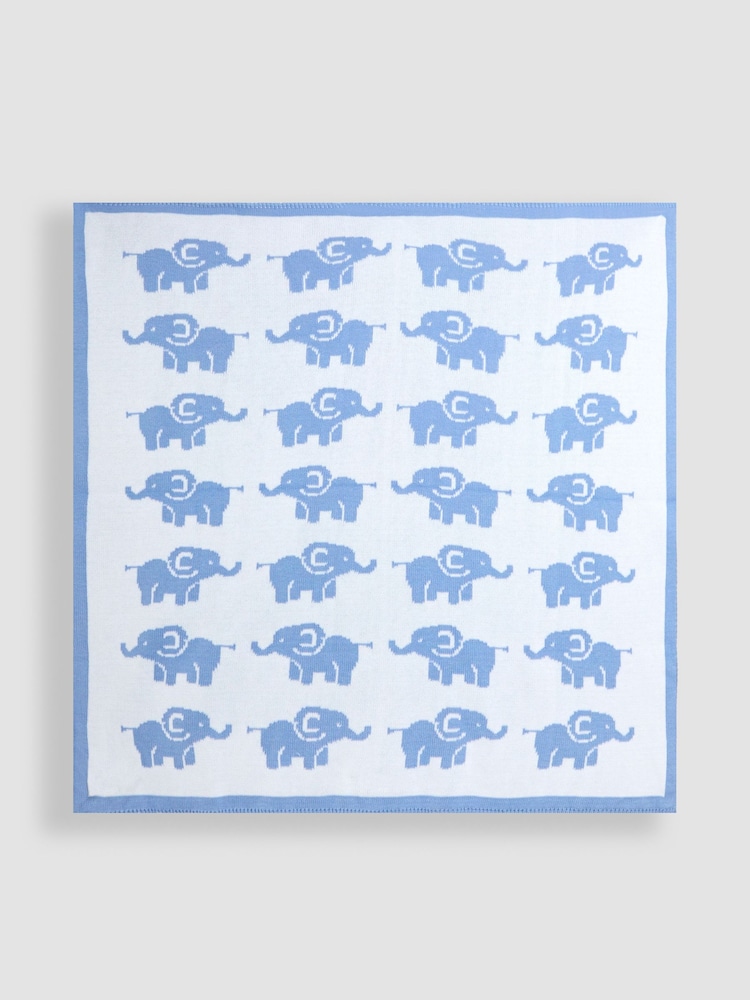 JoJo Maman Bébé Personalised Blue Elephant Knitted Shawl - Image 2 of 3