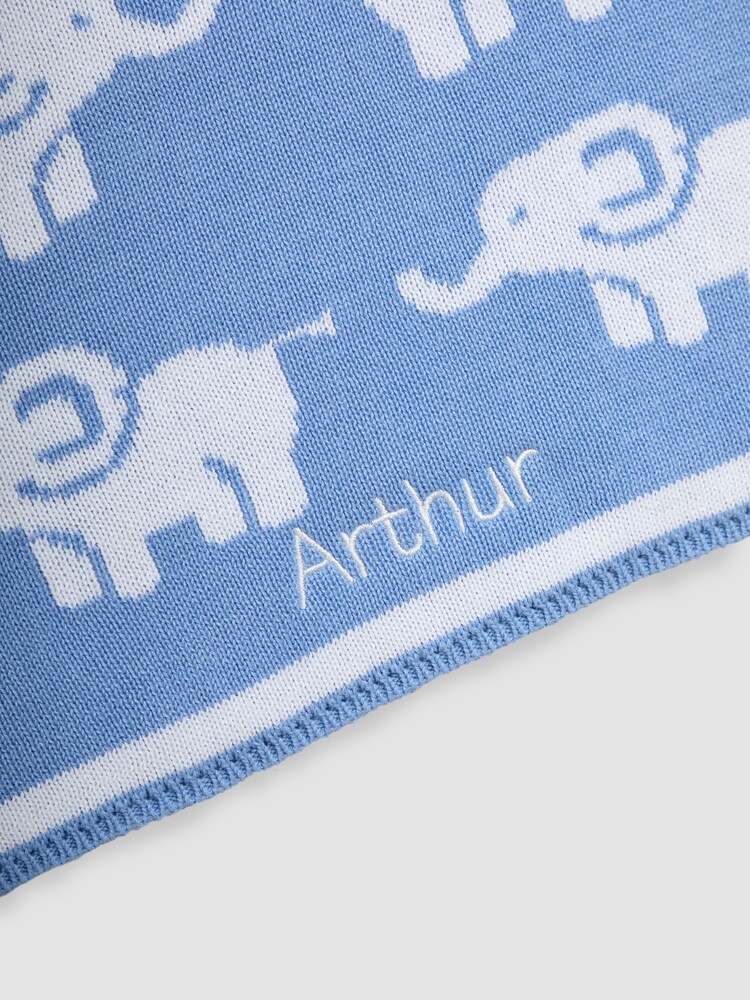 JoJo Maman Bébé Personalised Blue Elephant Knitted Shawl - Image 3 of 3