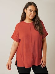 Evans Orange Textured Seam Detail T-Shirt - Bild 1 von 5