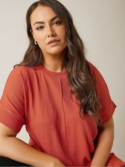Evans Orange Textured Seam Detail T-Shirt - Bild 4 von 5