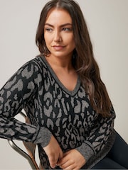 Evans Metallic V-Neck Black Jumper - Image 4 of 5