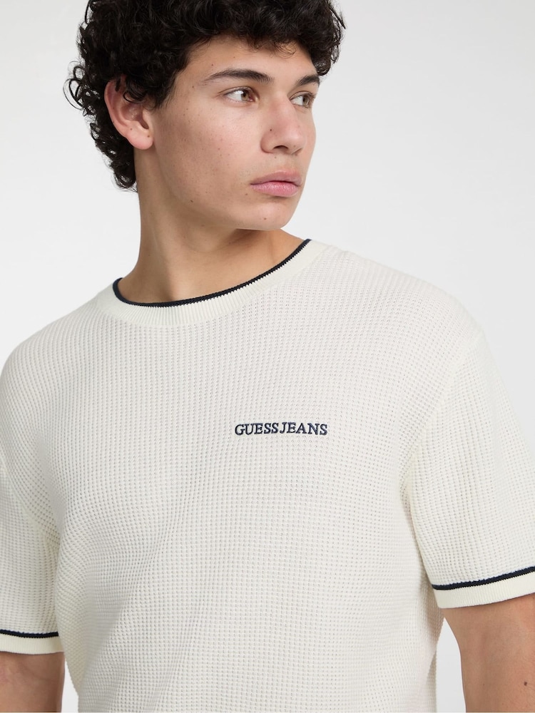 Кремовий - Guess Jeans Embroided Logo з коротким рукавом Knit 100% Cotton - Image 1 of 5