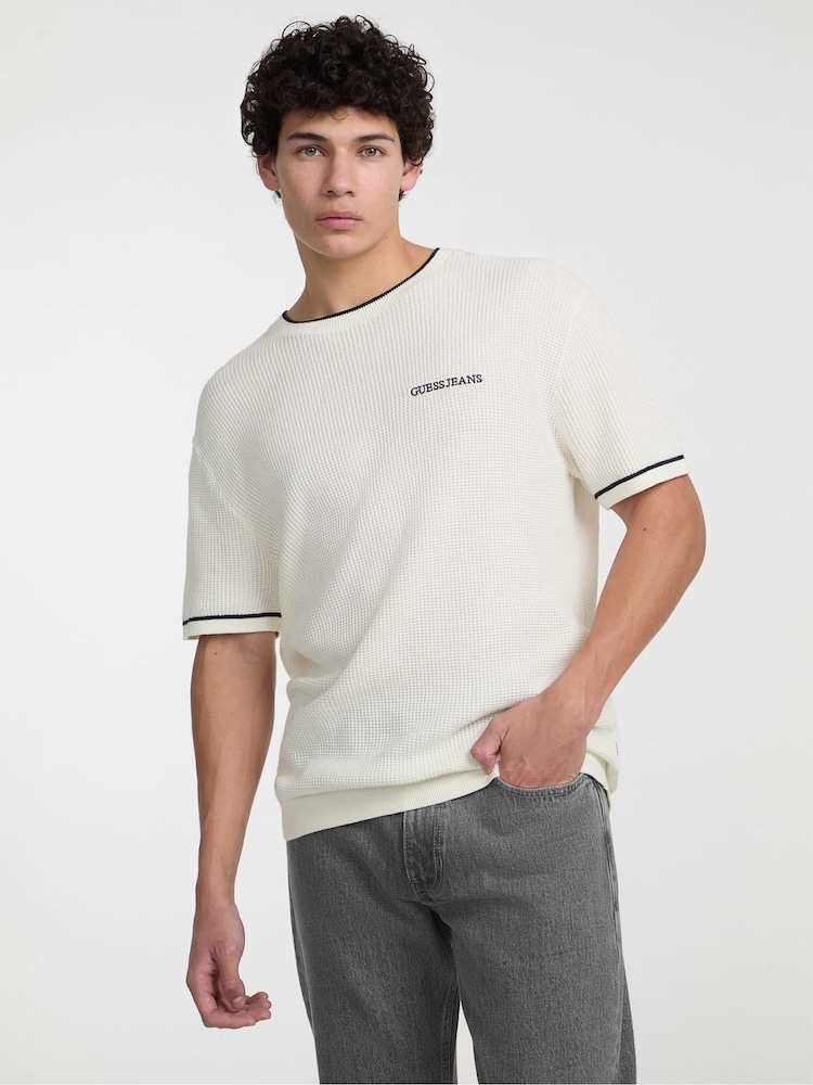 Кремовий - Guess Jeans Embroided Logo з коротким рукавом Knit 100% Cotton - Image 4 of 5