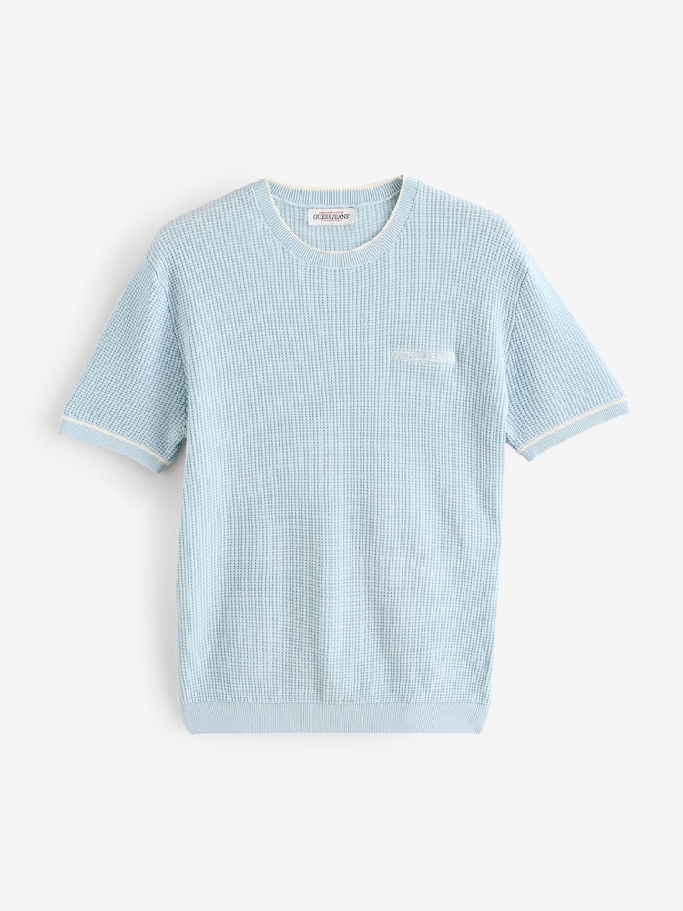 Guess Jeans Light Blue Embroidered Logo Short Sleeve Knit 100% Cotton T-Shirt - Image 1 of 1
