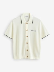 Guess Jeans Cream Embroidered Logo Short Sleeve Knit 100% Cotton Polo Shirt - Image 1 of 1