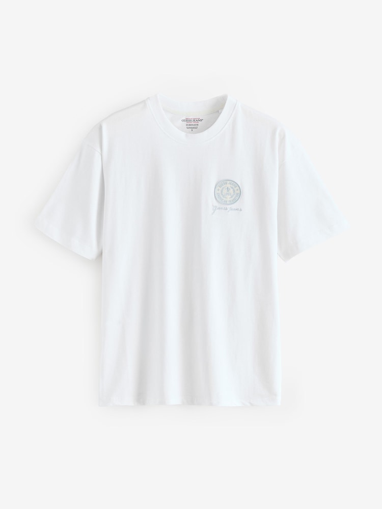 Guess Jeans White Oversized Fit Palm Logo 100% Cotton T-Shirt - Image 1 of 1