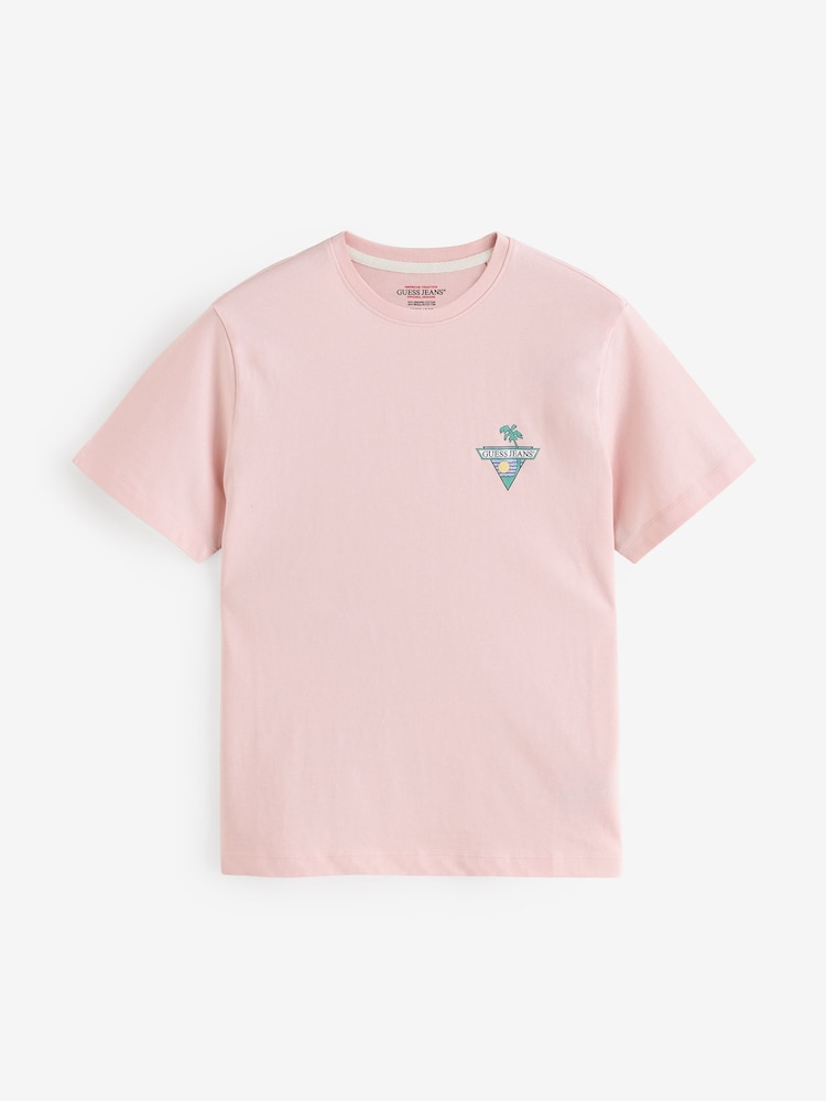 Rosa claro - Guess Jeans Oversized Fit Palm Logo 100% Cotton T-Shirt - Imagen 1 de 1