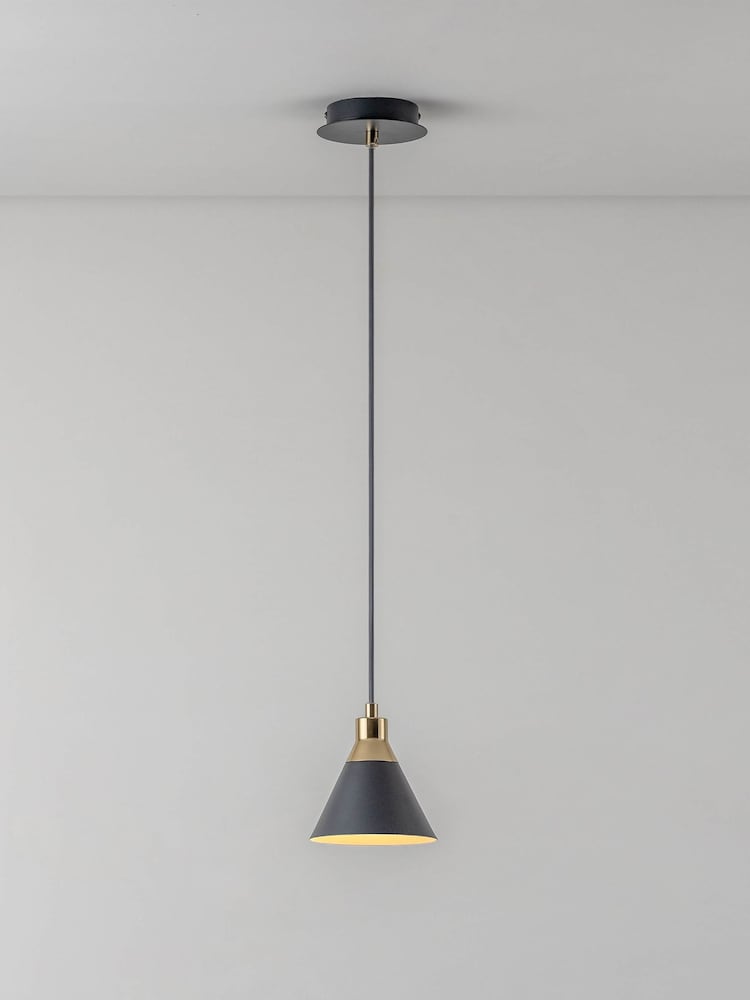 Houseof. Charcoal Grey Cone Pendant Ceiling Light - Image 2 of 6