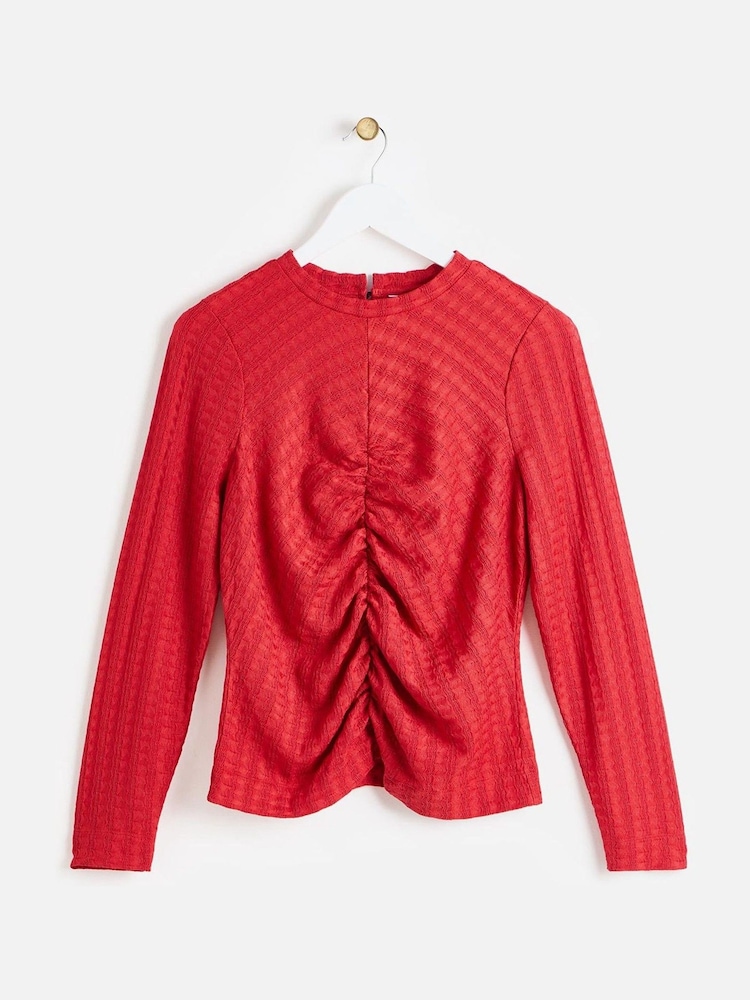 Oliver Bonas Red Textured Ruched Long Sleeve Top - Image 1 of 6