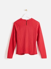 Oliver Bonas Red Textured Ruched Long Sleeve Top - Image 2 of 6