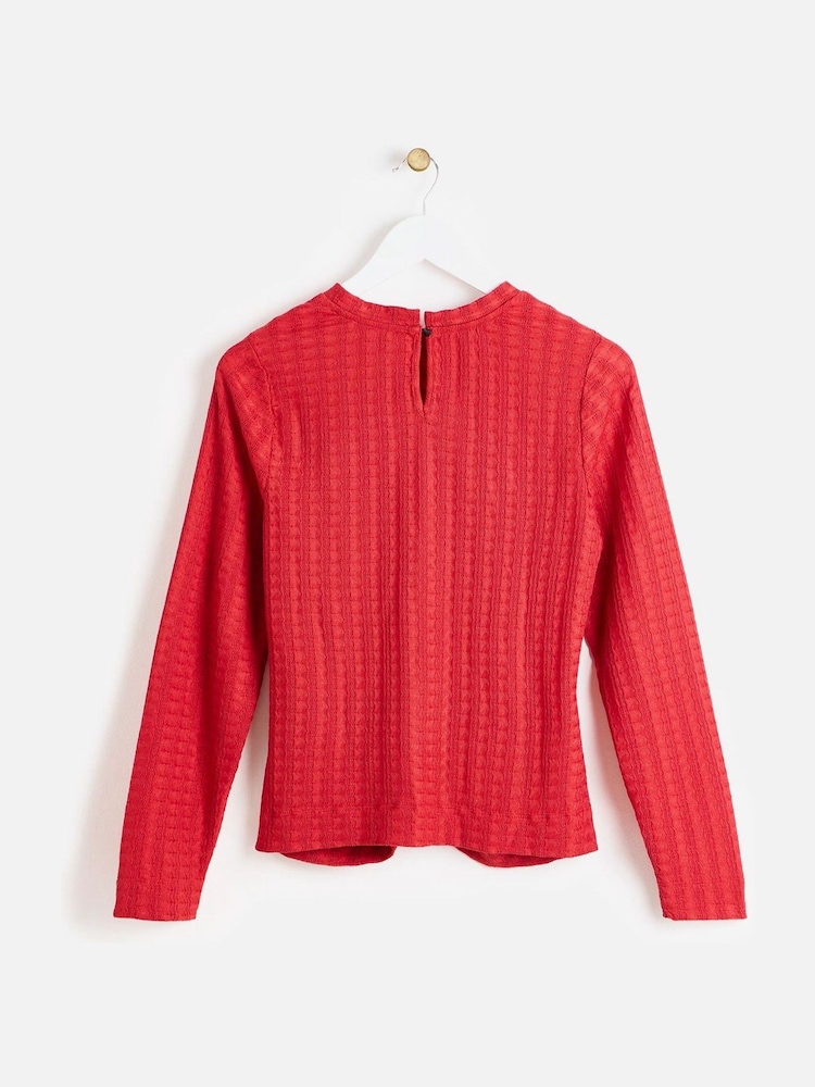 Oliver Bonas Red Textured Ruched Long Sleeve Top - Image 2 of 6