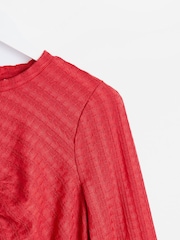 Oliver Bonas Red Textured Ruched Long Sleeve Top - Image 4 of 6