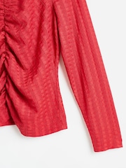 Oliver Bonas Red Textured Ruched Long Sleeve Top - Image 5 of 6