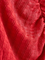 Oliver Bonas Red Textured Ruched Long Sleeve Top - Image 6 of 6
