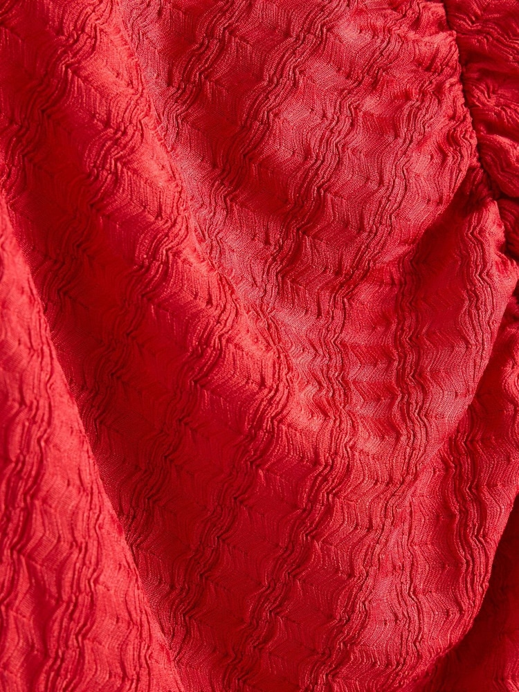 Oliver Bonas Red Textured Ruched Long Sleeve Top - Image 6 of 6