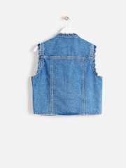 Oliver Bonas Blue Denim Scalloped Sleeveless Jacket - Image 4 of 8