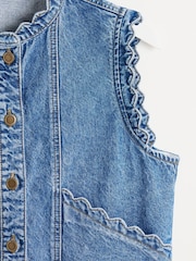 Oliver Bonas Blue Denim Scalloped Sleeveless Jacket - Image 6 of 8