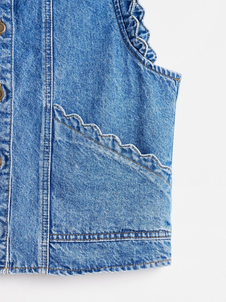 Oliver Bonas Blue Denim Scalloped Sleeveless Jacket - Image 8 of 8