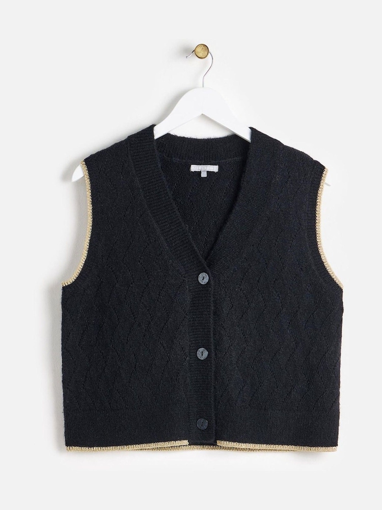 Oliver Bonas Black Metallic Trim Knitted Waistcoat - Image 1 of 5 Oliver Bonas Black Metallic Trim Knitted Waistcoat - Image 1 of 5