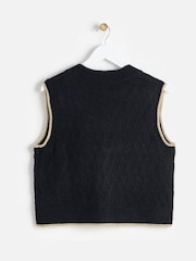 Oliver Bonas Black Metallic Trim Knitted Waistcoat - Image 2 of 5