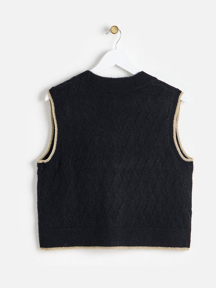 Oliver Bonas Black Metallic Trim Knitted Waistcoat - Image 2 of 5