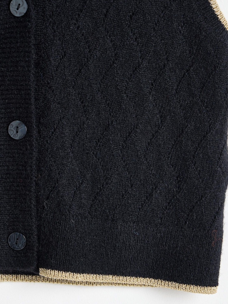 Oliver Bonas Black Metallic Trim Knitted Waistcoat - Image 5 of 5 Oliver Bonas Black Metallic Trim Knitted Waistcoat - Image 5 of 5