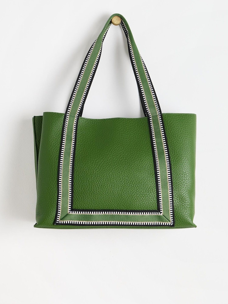 Oliver Bonas Green Emma Stripe Tote Bag - Image 2 of 7