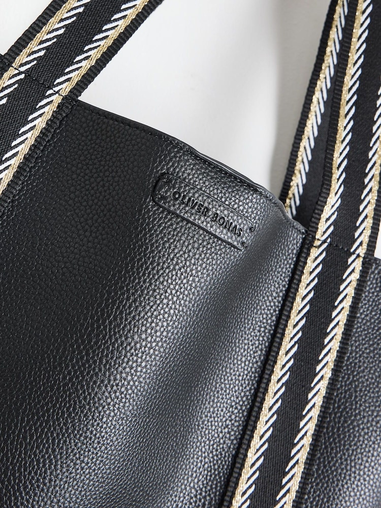 Oliver Bonas Black Emma Stripe Tote Bag - Image 3 of 7