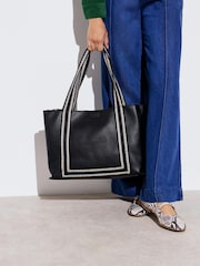 Oliver Bonas Black Emma Stripe Tote Bag - Image 4 of 7